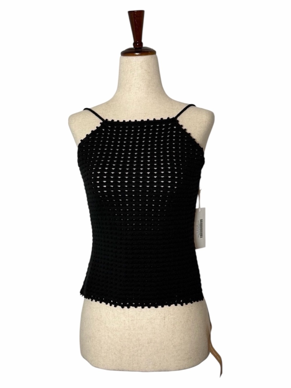 Reformation Dulce Open Knit Tank Black Lace Up Back 100% Cotton NWT Small